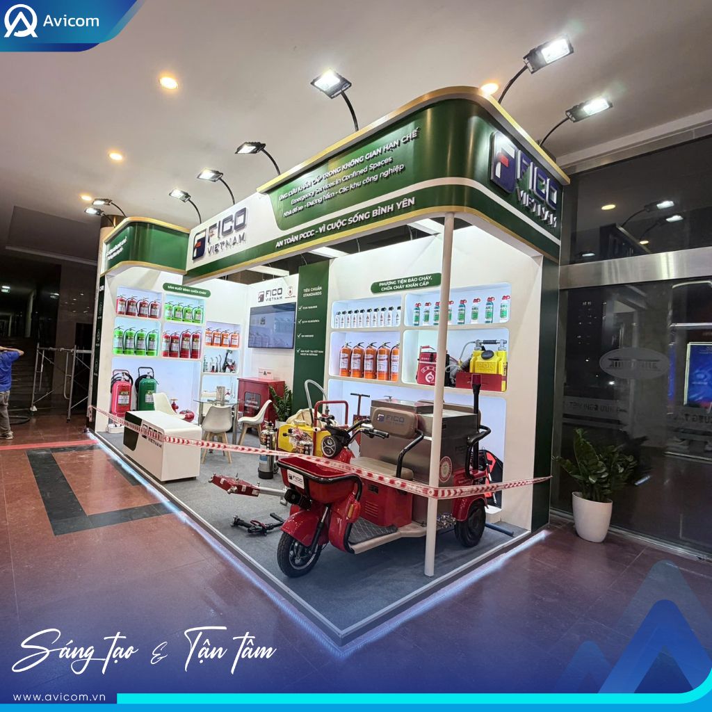 Gian hàng triển lãm PCCC FICO Vietnam trưng bày bình chữa cháy và thiết bị chuyên dụng